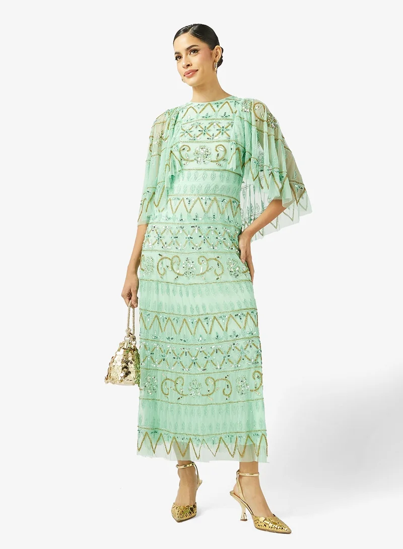 Frock and Frill Embellished Flared Sleeve Midi Dress