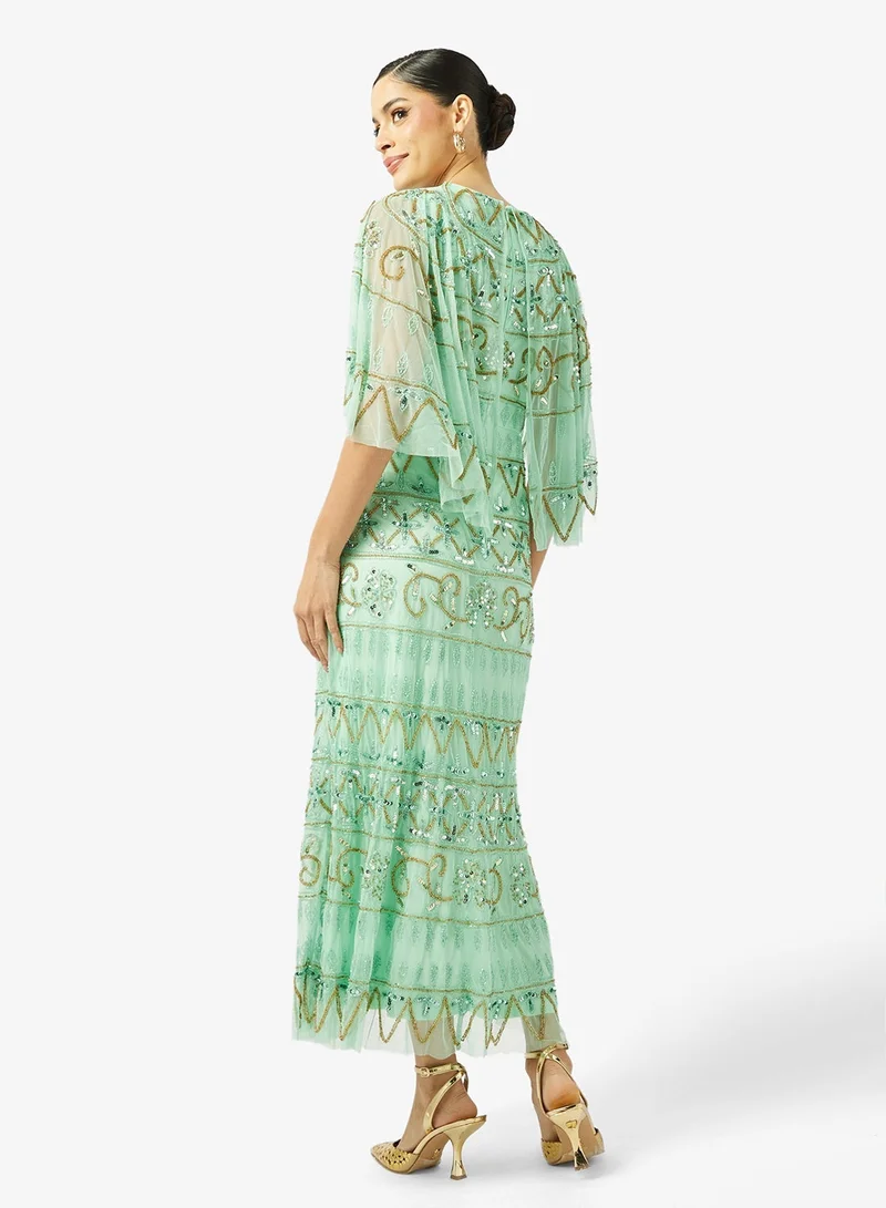 Frock and Frill Embellished Flared Sleeve Midi Dress