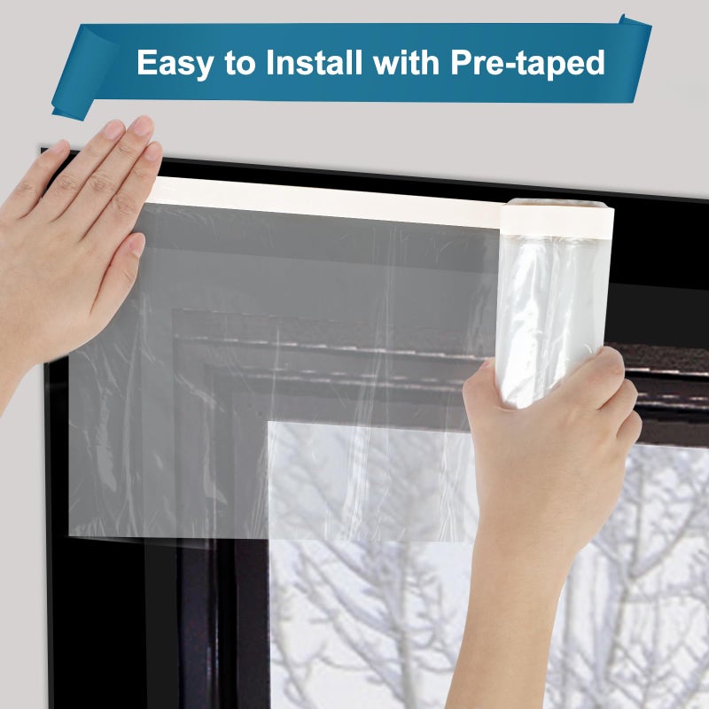 Augblinds Winter Window Insulation Kit for Drafty Windows - 62"x393" Clear POF Film (10-3'x5' Windows) | Pre-Taped for Easier Install, Stop Cold Air, Save Heating Costs - Image 3