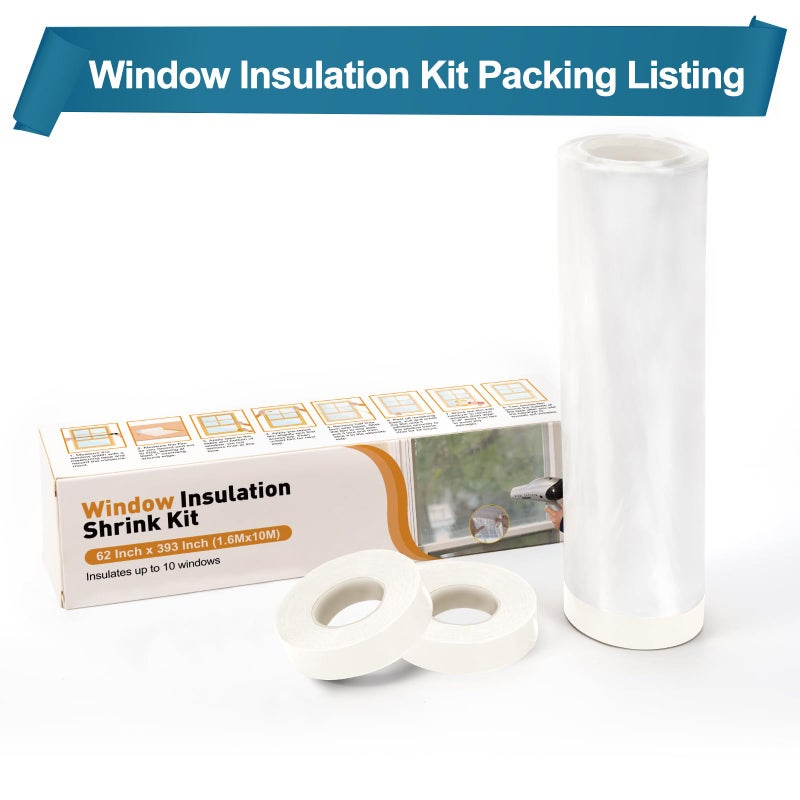 Augblinds Winter Window Insulation Kit for Drafty Windows - 62"x393" Clear POF Film (10-3'x5' Windows) | Pre-Taped for Easier Install, Stop Cold Air, Save Heating Costs - Image 2