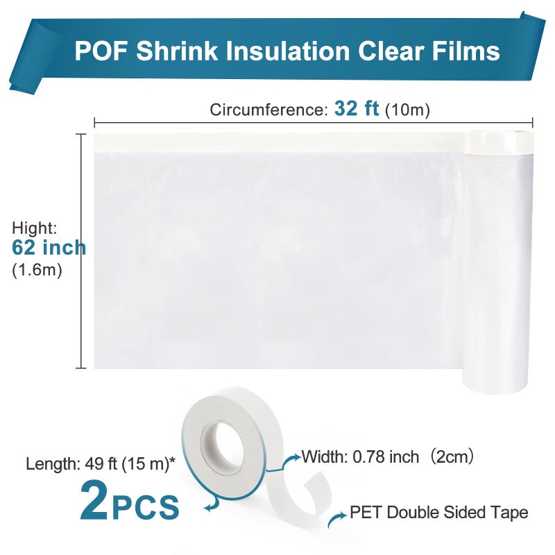Augblinds Winter Window Insulation Kit for Drafty Windows - 62"x393" Clear POF Film (10-3'x5' Windows) | Pre-Taped for Easier Install, Stop Cold Air, Save Heating Costs - Image 4