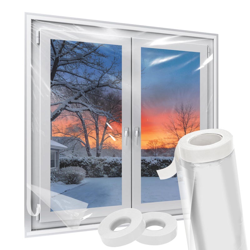 Augblinds Winter Window Insulation Kit for Drafty Windows - 62"x393" Clear POF Film (10-3'x5' Windows) | Pre-Taped for Easier Install, Stop Cold Air, Save Heating Costs - Image 1