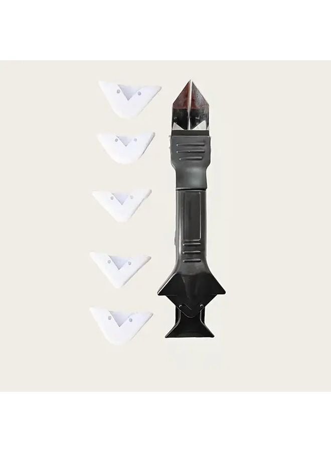 3 In 1 Silicone Sealer With 5 Scraping Heads Black Ergonomic Handle Stainless Steel Tip - Image 1