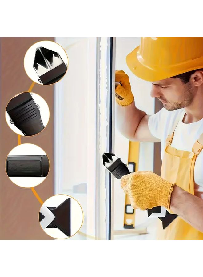 3 In 1 Silicone Sealer With 5 Scraping Heads Black Ergonomic Handle Stainless Steel Tip - Image 3