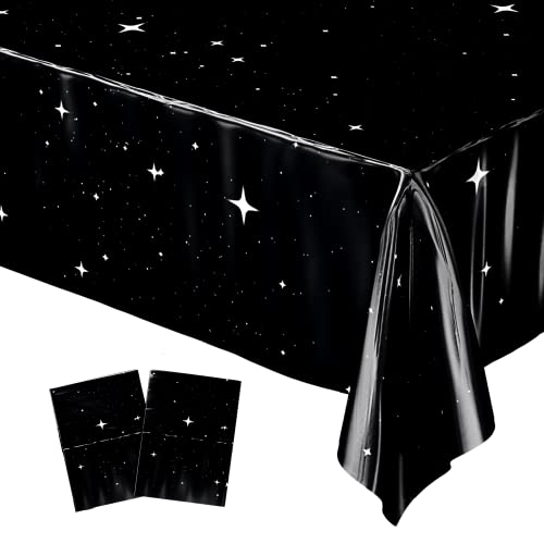 Blue Orchards Space Party Table Covers Pack of 2 54 x 108 XL Plastic Tablecloths for Galaxy Theme Birthday Outer Space Decorations Night Sky Supplies - Image 1