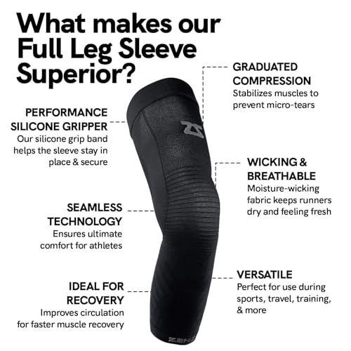 Zensah Full Leg Compression Sleeve - Long Full Length Support for Thigh, Knee, Calf for Men, Women, Running, Basketball, Football (Large, Black) - Image 3