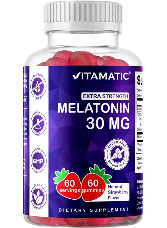 Vitamatic Sugar Free Melatonin 30mg per Gummy - 60 Servings - 60 Vegetarian Gummies - Non-Habit Forming Supplement (60 Count (Pack of 1)) - Image 1
