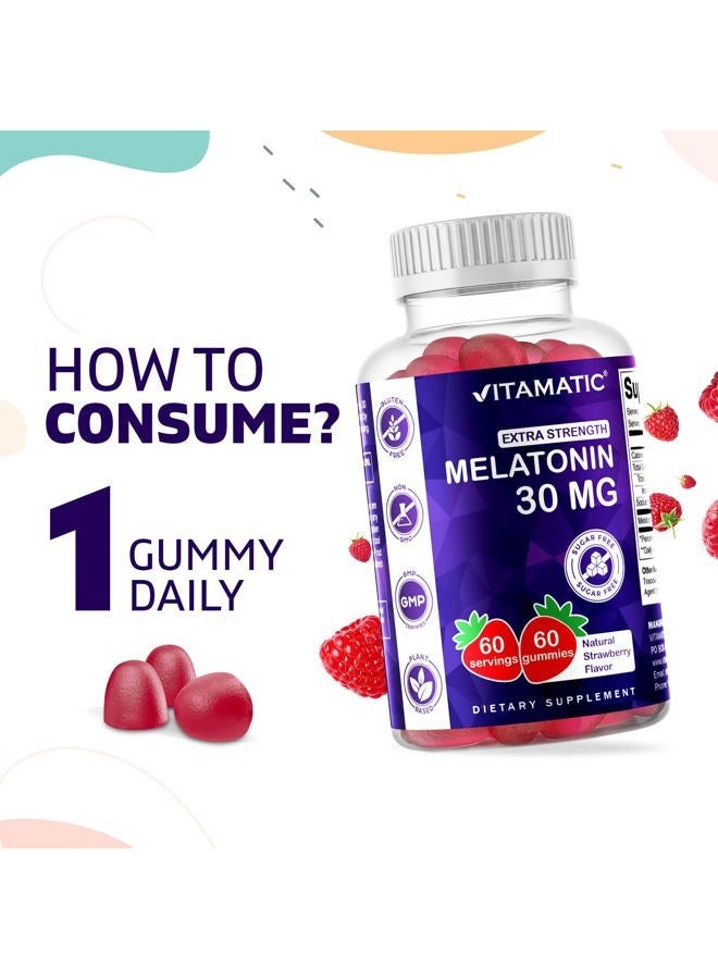 Vitamatic Sugar Free Melatonin 30mg per Gummy - 60 Servings - 60 Vegetarian Gummies - Non-Habit Forming Supplement (60 Count (Pack of 1)) - Image 5