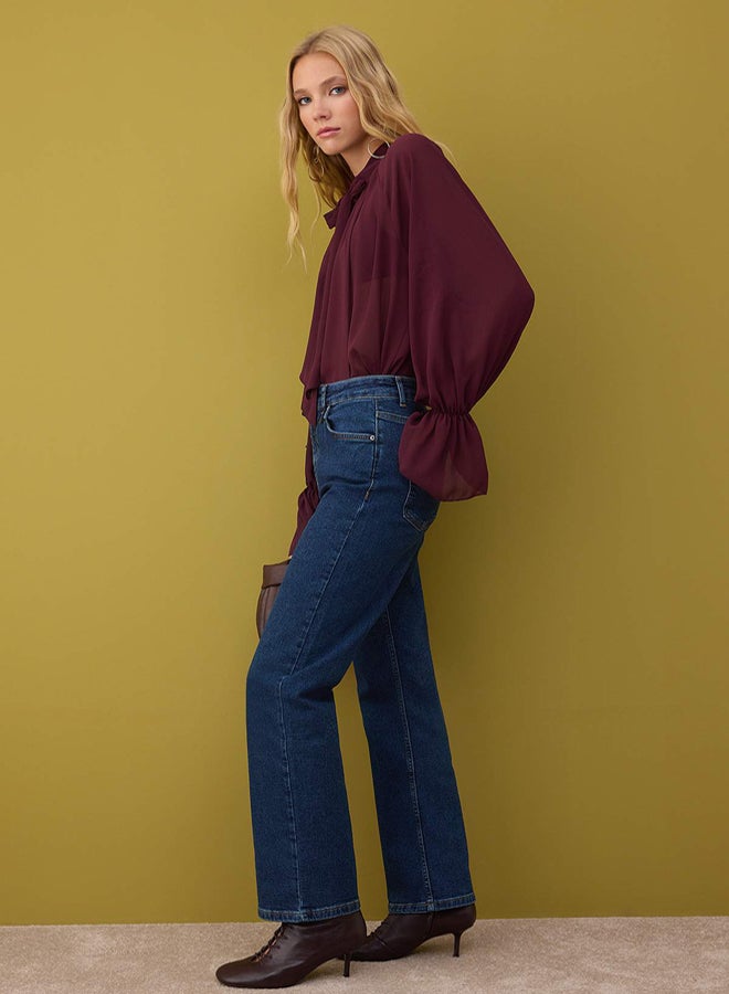 trendyol Dark Blue High Waist Comfort Stretch Straight Jeans - Image 2