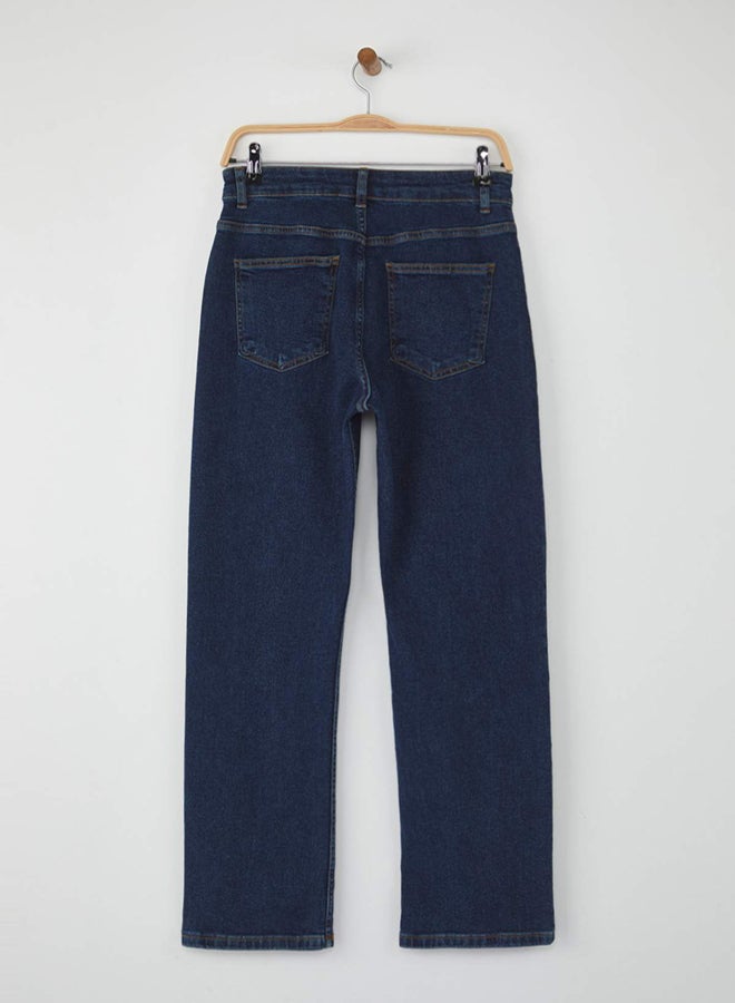 trendyol Dark Blue High Waist Comfort Stretch Straight Jeans - Image 5