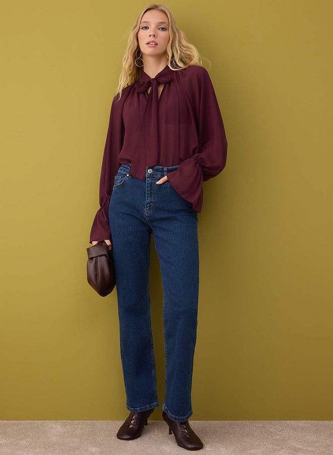 trendyol Dark Blue High Waist Comfort Stretch Straight Jeans - Image 1
