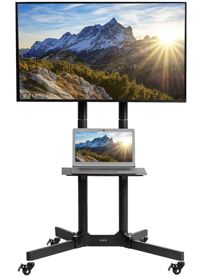 Black Rolling TV Cart for 32' to 65' LCD LED Plasma Flat Panel Screen | Mobile Stand with Wheels  - Image 1