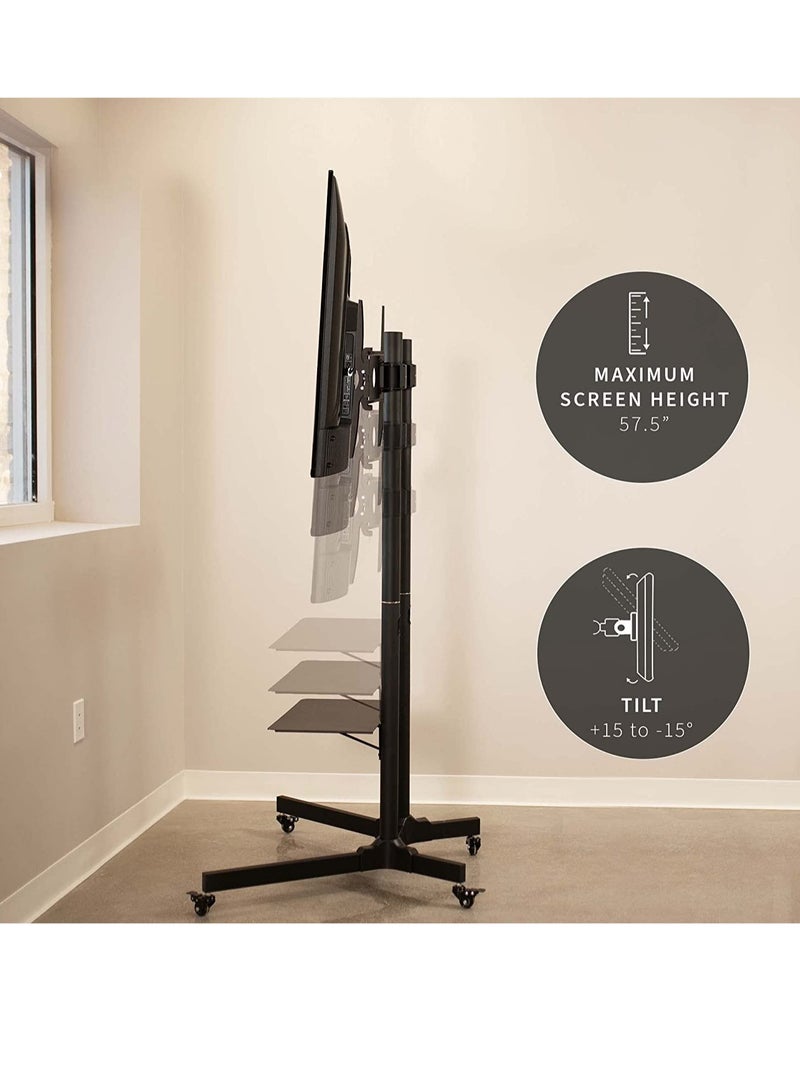 Black Rolling TV Cart for 32' to 65' LCD LED Plasma Flat Panel Screen | Mobile Stand with Wheels  - Image 3