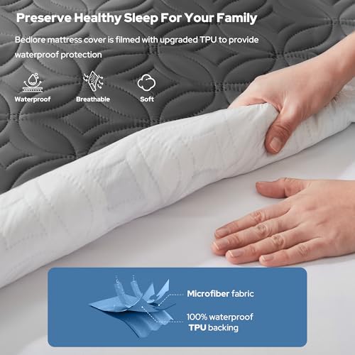 BEDLORE 2 Pack Waterproof Mattress Protector, Full Size Mattress Pad with Deep Pocket 6"-15" Depth, Soft Breathable Bed Mattress Cover for Bedroom, College Dorm (Gray) - Image 2