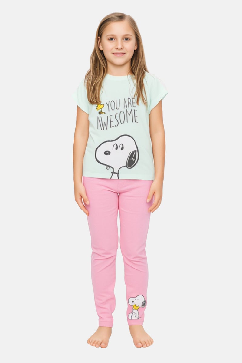 Peanuts Kids Girl 2 Piece Graphic Print Pajama Set, Multicolor - Image 1