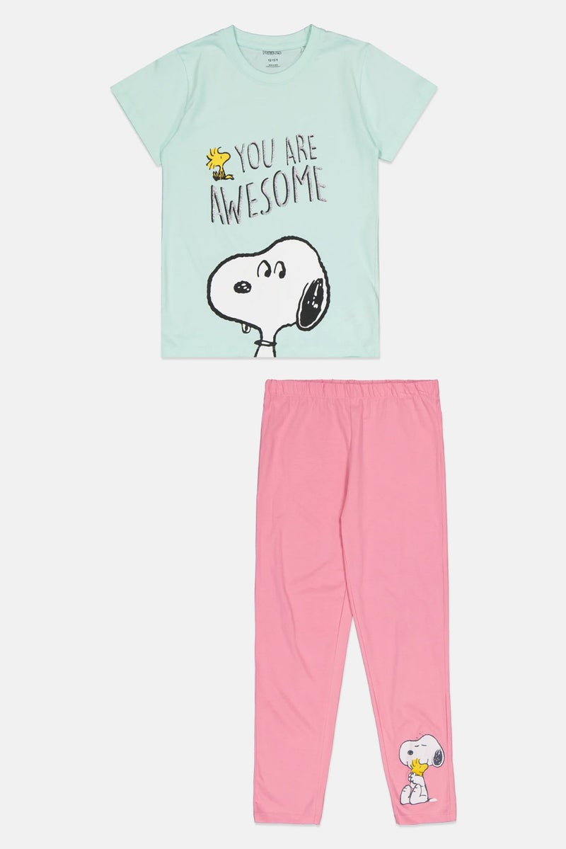 Peanuts Kids Girl 2 Piece Graphic Print Pajama Set, Multicolor - Image 2