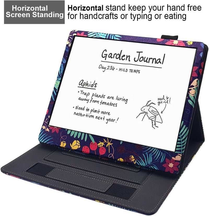 GOVTVA حافظة ذات وضعية مزدوجة لقارئ Kindle Scribe، تناسب الطراز بحجم 10.2 بوصة (تم إطلاقها في 2022)، مزودة بوظيفة النوم التلقائي/الاستيقاظ التلقائي وحزام يد مزدوج (تصميم زهرة الغابة). - Image 4
