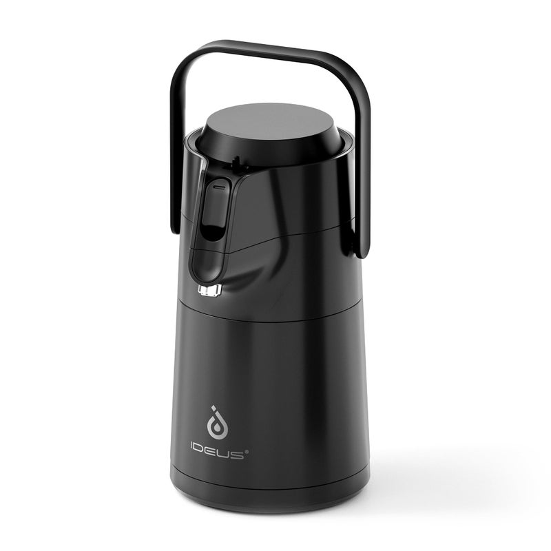 ideus IDEUS 74 oz Thermal Coffee Carafe with Pump Double Wall Stainless Steel Container Vacuum Insulated Airpot Water Dispenser Tea Server System Large Thermo for Drinks Black 