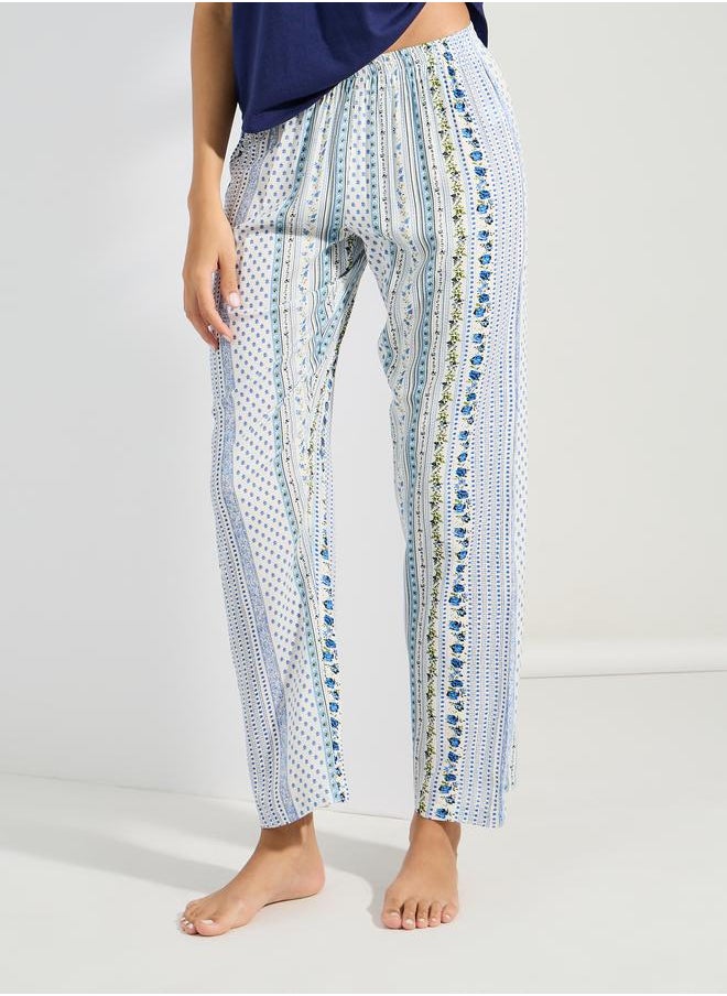 Styli - Lace Insert Tie Neck T-Shirt & Patchwork Pyjama Set - Image 1