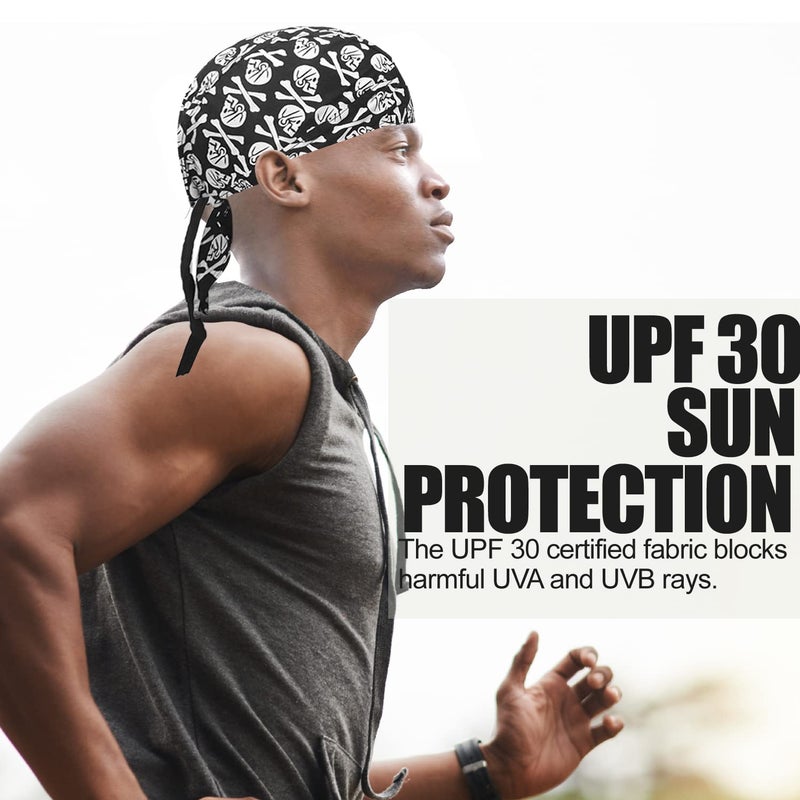 WHAMZ33 W 4Pcs Doo Rags for Men, Head Wraps Dew Rags Bandana Beanie for Cycling Motorcycle (Flame/Skull) - Image 4