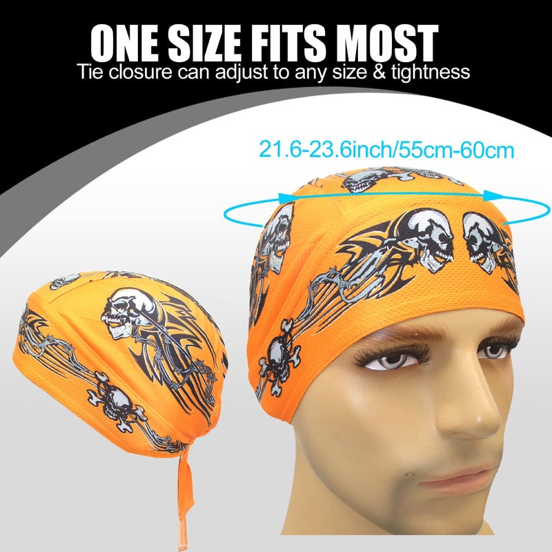 WHAMZ33 W 4Pcs Doo Rags for Men, Head Wraps Dew Rags Bandana Beanie for Cycling Motorcycle (Flame/Skull) - Image 5