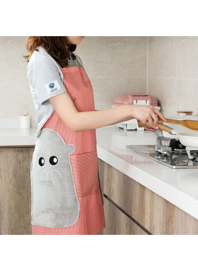Leeonz Cooking Apron | Adjustable Waterproof Chef Apron with Pocket and 2 Side Coral Velvet Towels for Hands Wiping Quilt for Home Kitchen, Grill, Restaurant (Red, Pack of 1) - Image 2