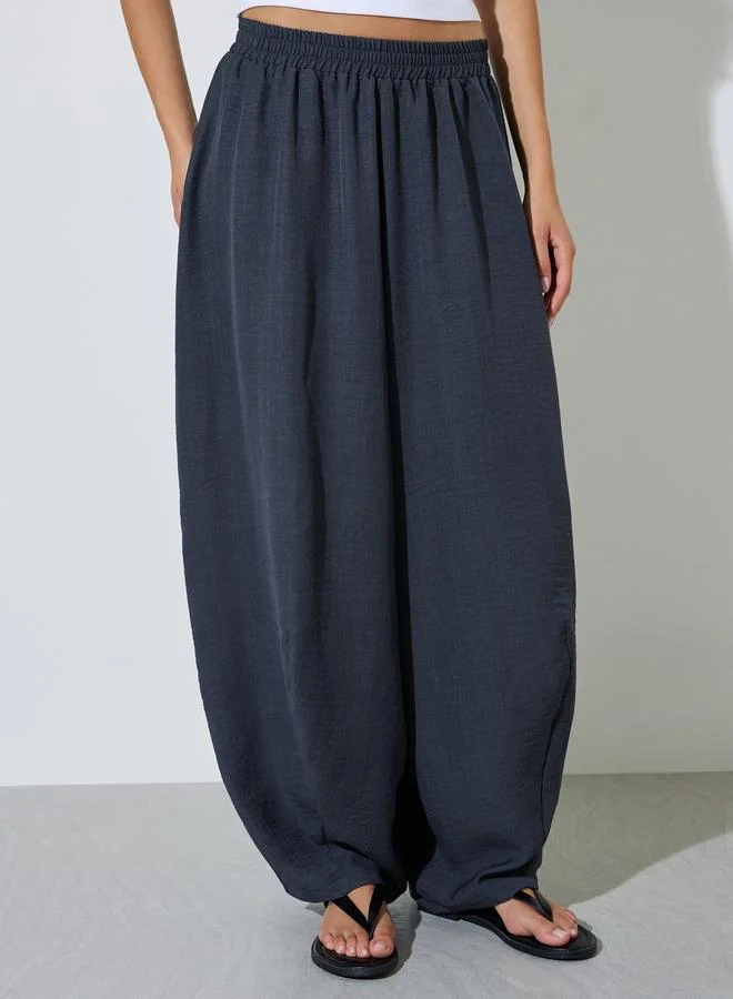 Styli Charcoal Oversized Pants With Elastic Waist