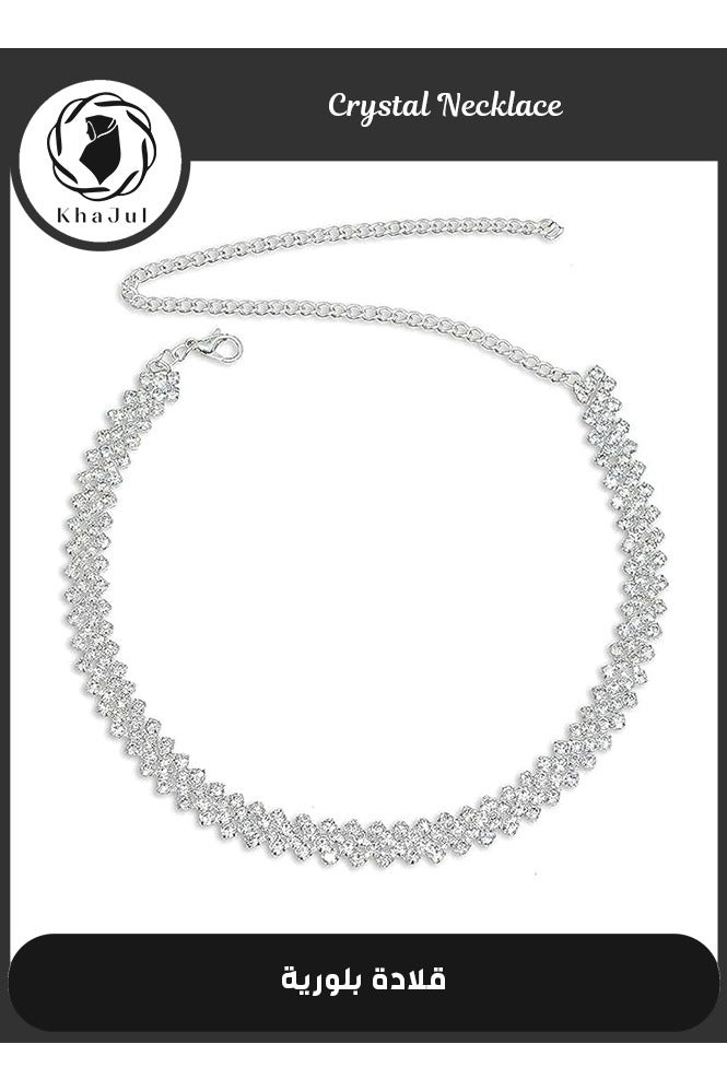 KHAJUL Minimalist Silver Rhinestone Choker Necklace, Crystal Party Accessory for Women, Elegant Sparkly Prom Jewelry (Silver) - Image 1