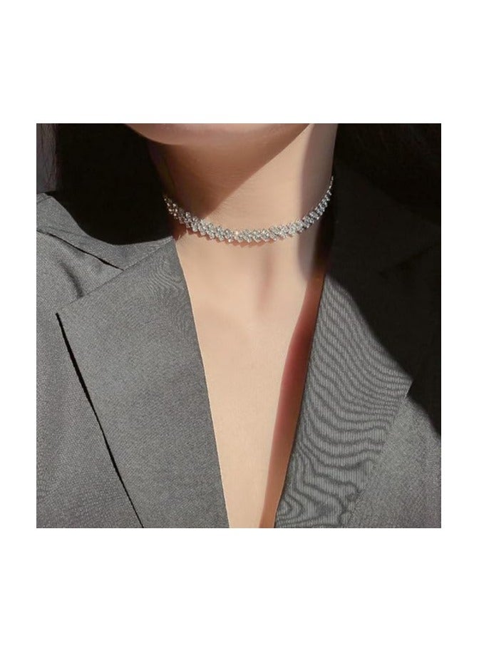 KHAJUL Minimalist Silver Rhinestone Choker Necklace, Crystal Party Accessory for Women, Elegant Sparkly Prom Jewelry (Silver) - Image 4