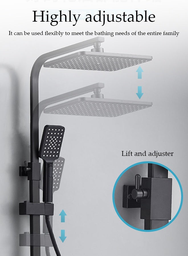 DUNISO Pressurization Shower System Wall Mount Shower Mixer Set 4 in 1 Shower Head Set with Storage Shelf Multi-functional Shower Faucet Combo Height-adjustable Top Spray Shower 3-Function Handheld Shower Waterfall Bath Shower System Mixer Set - Image 2