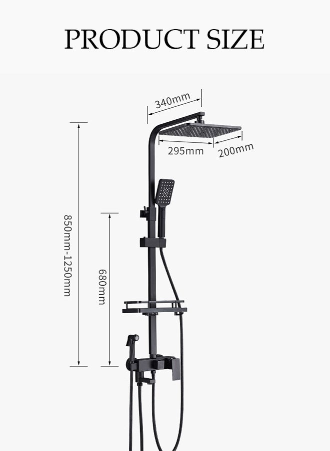 DUNISO Pressurization Shower System Wall Mount Shower Mixer Set 4 in 1 Shower Head Set with Storage Shelf Multi-functional Shower Faucet Combo Height-adjustable Top Spray Shower 3-Function Handheld Shower Waterfall Bath Shower System Mixer Set - Image 3