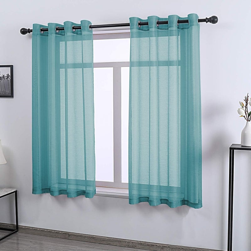DONREN Teal Curtains Sheer 63 Inch Length for Bedroom - Grommet Voile Drapes Window Sheer Curtain Panel for Bedroom Girls Room,52 X 63 Inches Long - Image 2