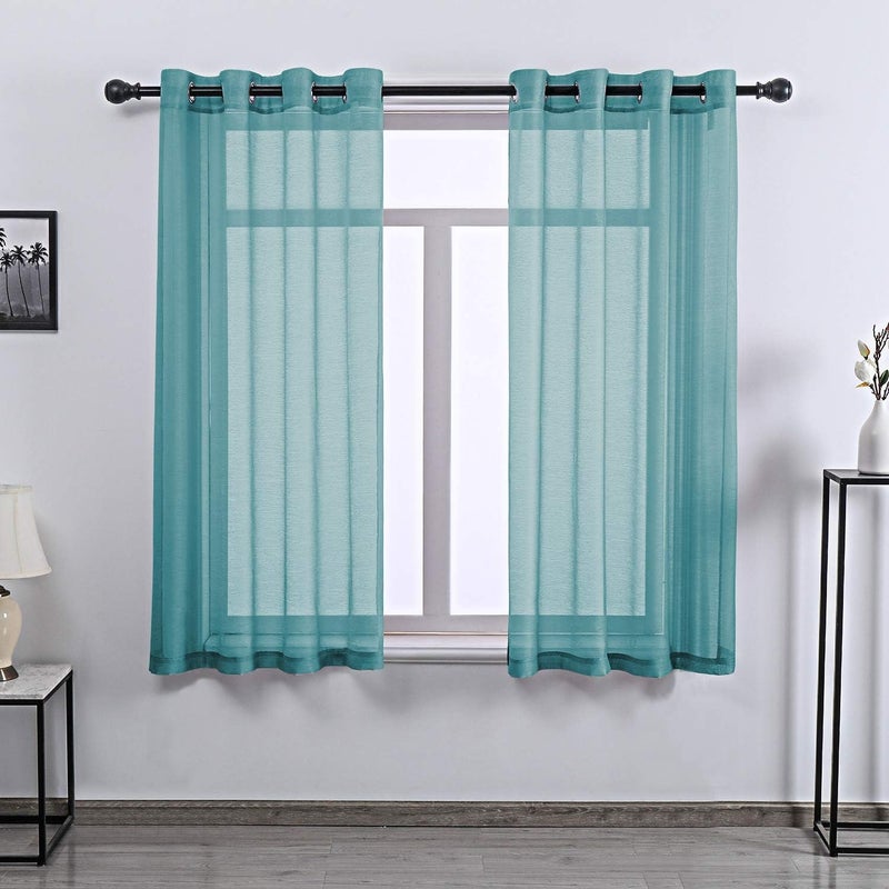DONREN Teal Curtains Sheer 63 Inch Length for Bedroom - Grommet Voile Drapes Window Sheer Curtain Panel for Bedroom Girls Room,52 X 63 Inches Long - Image 1