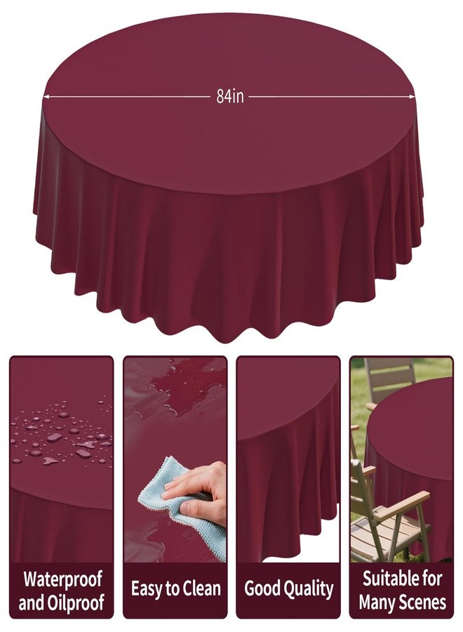 CXPSINC 2 Pack Premium Disposable Plastic Tablecloth 84" Round Table Cover for Birthdays Weddings Christmas Anniversary (Burgundy) - Image 2