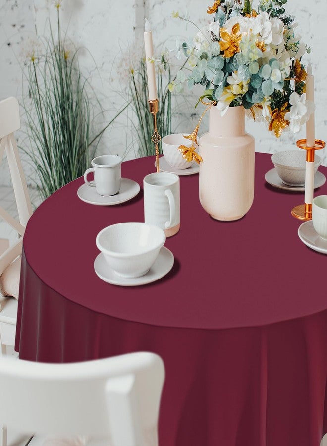 CXPSINC 2 Pack Premium Disposable Plastic Tablecloth 84" Round Table Cover for Birthdays Weddings Christmas Anniversary (Burgundy) - Image 3