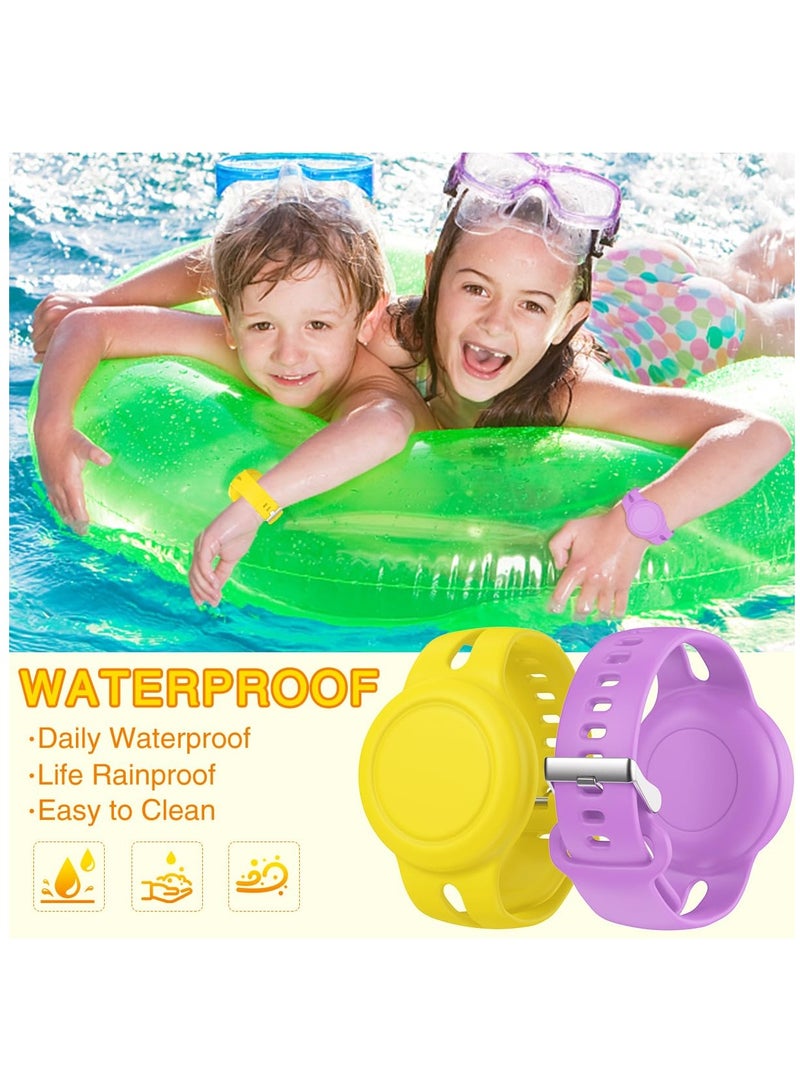 2 Pack Airtag Bracelet for Kids Waterproof Silicone Wristband Full Case Cover for Airtag Holder Anti Lost Band Hidden Accessories for Toddler Child Tracker Strap Purple and Yellow - Image 3