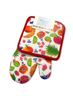 Hotel Linen Klub 2-Piece Reversible Printed Design Gloves/Oven Mitt And Pot Holder Set Red  - Image 1