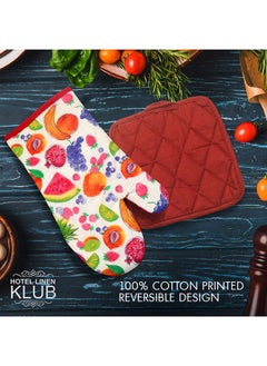 Hotel Linen Klub 2-Piece Reversible Printed Design Gloves/Oven Mitt And Pot Holder Set Red  - Image 3