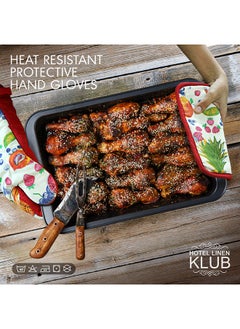 Hotel Linen Klub 2-Piece Reversible Printed Design Gloves/Oven Mitt And Pot Holder Set Red  - Image 4