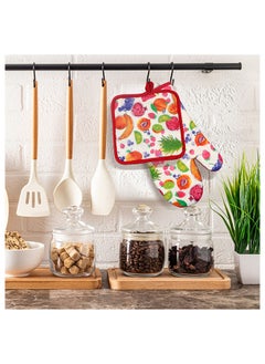 Hotel Linen Klub 2-Piece Reversible Printed Design Gloves/Oven Mitt And Pot Holder Set Red  - Image 5