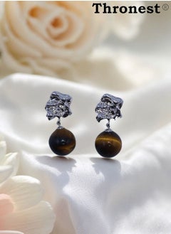 Thronest 925 Sterling Silver Dangle Earrings with Tiger's Eye Gemstone ，Luxury Protective Pendant Earrings for Daily Wear，wedding，party， Eid Gifts  - Image 2