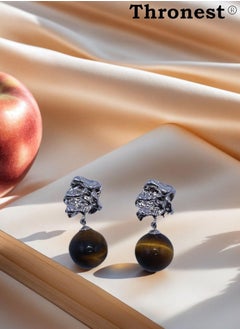 Thronest 925 Sterling Silver Dangle Earrings with Tiger's Eye Gemstone ，Luxury Protective Pendant Earrings for Daily Wear，wedding，party， Eid Gifts  - Image 3