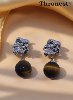 Thronest 925 Sterling Silver Dangle Earrings with Tiger's Eye Gemstone ，Luxury Protective Pendant Earrings for Daily Wear，wedding，party， Eid Gifts  - Image 5