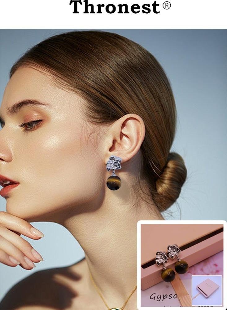 عرش أقراط متدلية من الفضة الإسترليني عيار 925 مع أحجار عين النمر ， أقراط متدلية فاخرة للارتداء اليومي ， هدايا الزفاف ， هدايا الحفلات - Image 1