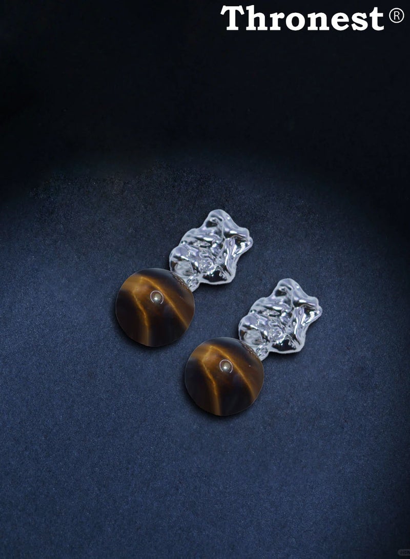 عرش أقراط متدلية من الفضة الإسترليني عيار 925 مع أحجار عين النمر ， أقراط متدلية فاخرة للارتداء اليومي ， هدايا الزفاف ， هدايا الحفلات - Image 3