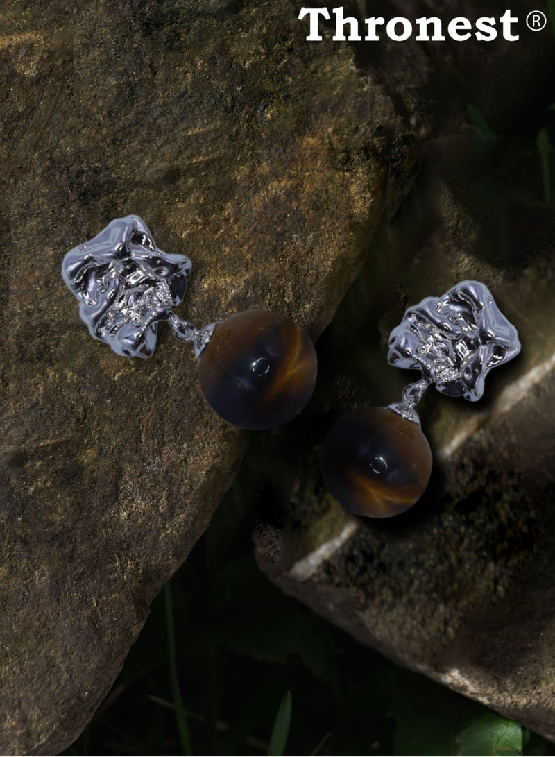 عرش أقراط متدلية من الفضة الإسترليني عيار 925 مع أحجار عين النمر ， أقراط متدلية فاخرة للارتداء اليومي ， هدايا الزفاف ， هدايا الحفلات - Image 5