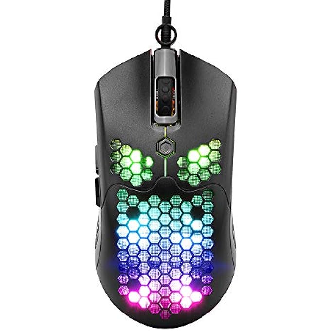 rayihni RGB WIRED LIGHTWEIGHT GAMING MOUSE, 65G WITH LIGHTWEIGHT HONEYCOMB SHELL ULTRALIGHT ULTRAWEAVE CABLE, 26 RGB BACKLIT EFFECT, PROGRAMMABLE DRIVE 7 BUTTONS OPTICAL MOUSE FOR PAW3325 12000DPI SENSOR - Image 1