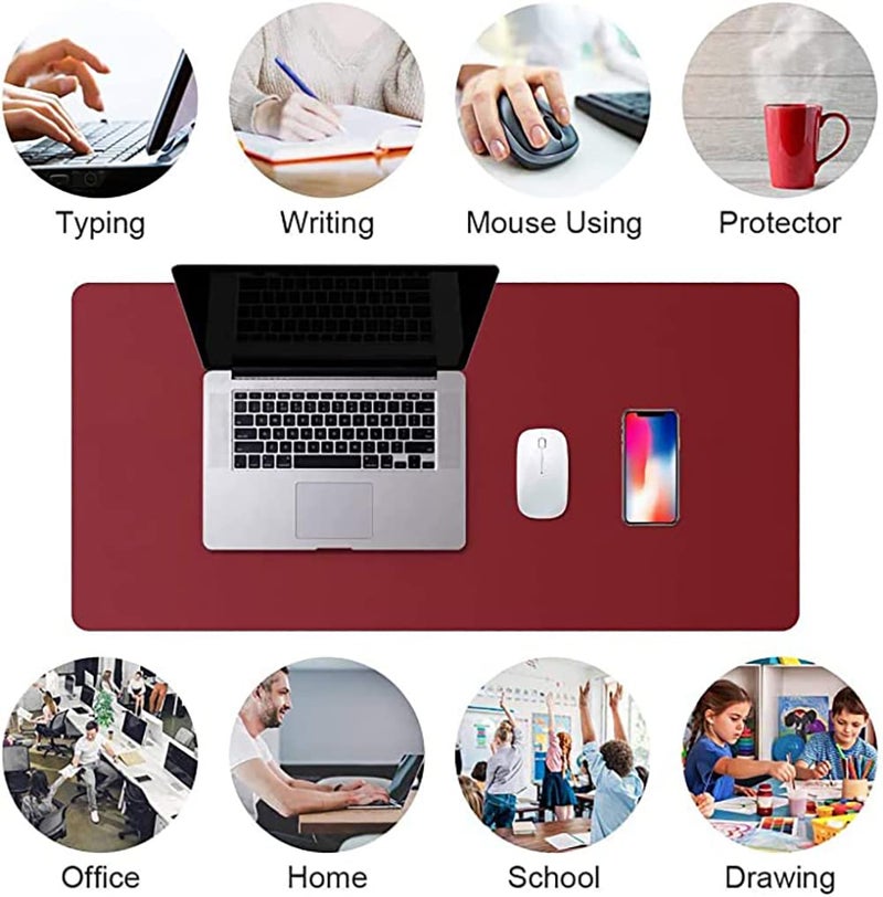 AROPANA Vegan Leather Desk Mat | Large Reversible Mouse Pad & Computer Table Protector | Dual-Side Waterproof Extended Laptop Pad with Edge-Stitched Design (70x35CM, Black and Red) - Image 3