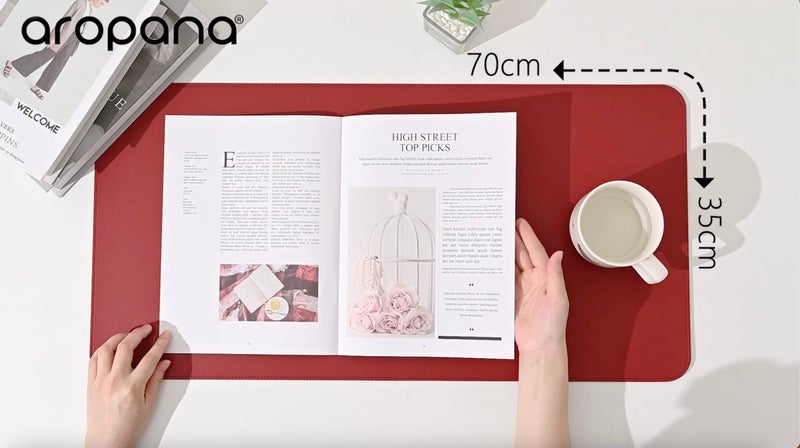 AROPANA Vegan Leather Desk Mat | Large Reversible Mouse Pad & Computer Table Protector | Dual-Side Waterproof Extended Laptop Pad with Edge-Stitched Design (70x35CM, Black and Red) - Image 4