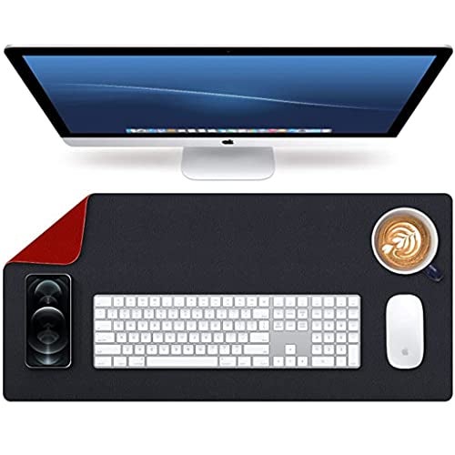 AROPANA Vegan Leather Desk Mat | Large Reversible Mouse Pad & Computer Table Protector | Dual-Side Waterproof Extended Laptop Pad with Edge-Stitched Design (70x35CM, Black and Red) - Image 5